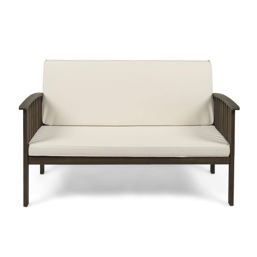 Gray and Cream 5-Piece Acacia Wood Outdoor Sofa Set
