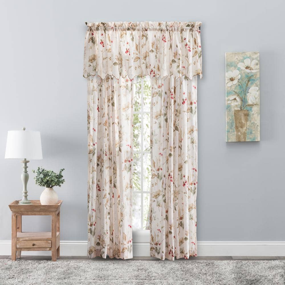 White Floral Sheer Rod Pocket Curtain Panel 48" x 84"