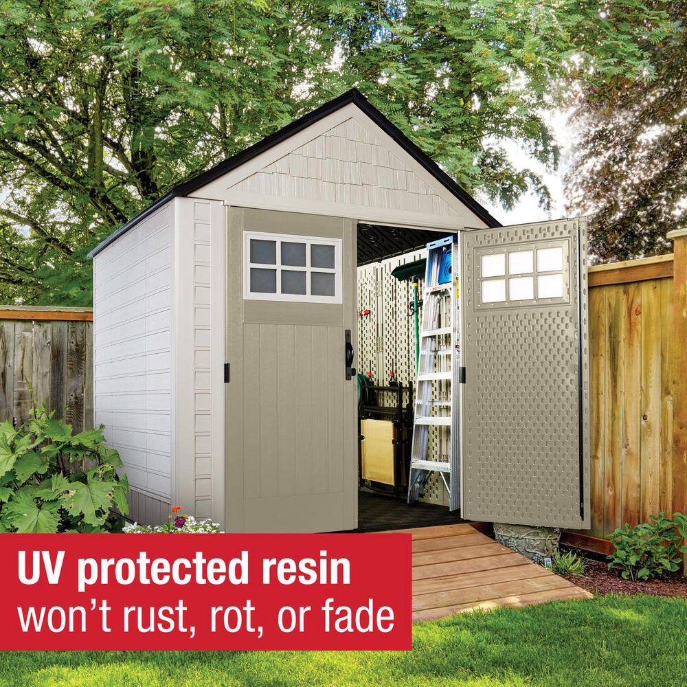 Beige 7' x 7' Resin Outdoor Storage Shed with Windows