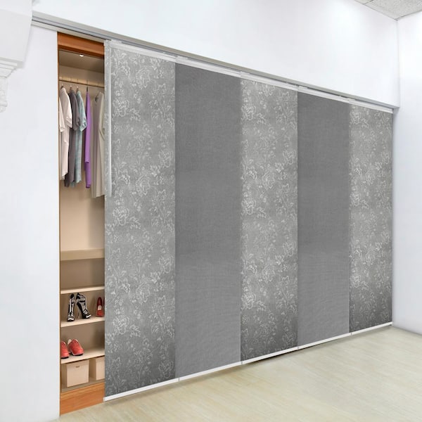 EMOH Storm Blossom 58 in. - 110 in. W x 94 in. L Adjustable 5-Panel Satin Nickel Single Rail Panel Track with 23.5 in. Slates