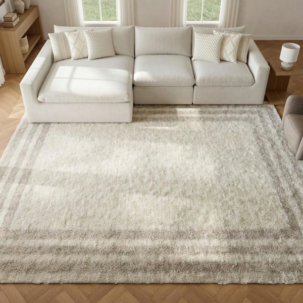 Pacific Shag Ivory Beige 8 ft. x 10 ft. Geometric Contemporary Area Rug
