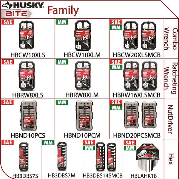 Husky - BITE SAE/Metric Non-Slip Hex Key Set (18-Piece)