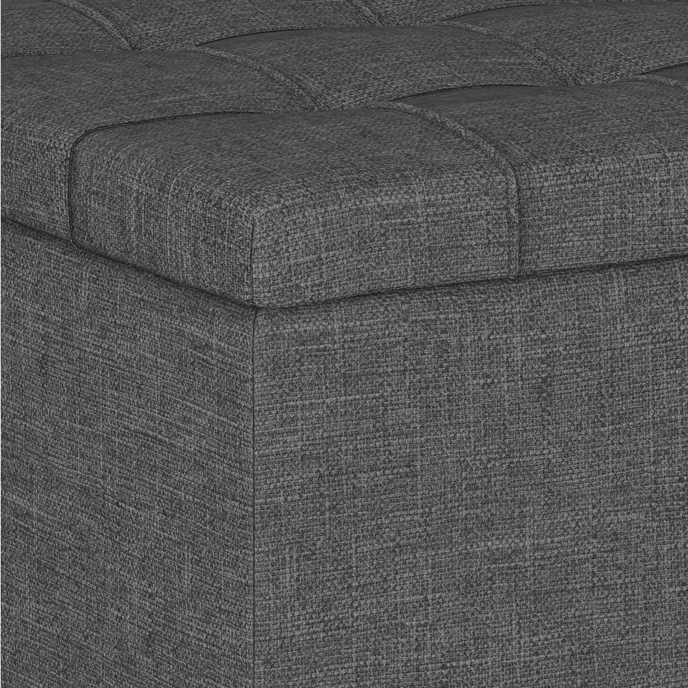 Slate Gray Tufted Cocktail Storage Ottoman with Eucalyptus Wood Legs