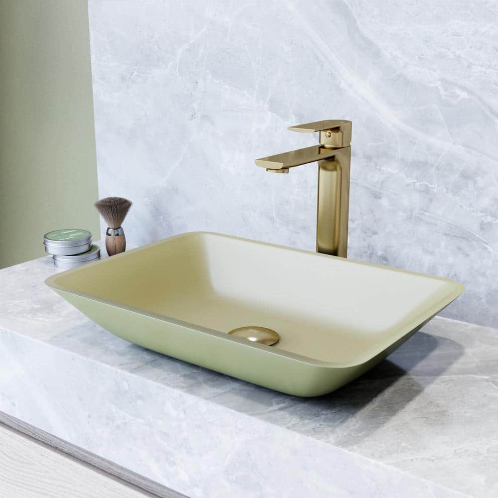 Citron Yellow Glass Rectangular Vessel Bathroom Sink
