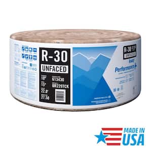 R30 Unfaced 15 in. x 22 ft. Fiberglass Insulation Roll for Floor, Attic - Class A Fire-Rated and Made in USA (1-Roll)