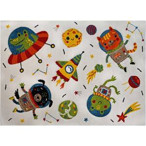 Multi-Color Boy Girl Kids Toddlers and Baby Nursery Playroom, Animal Friends in Outer Space 5 ft. x 7 ft. Area Rug