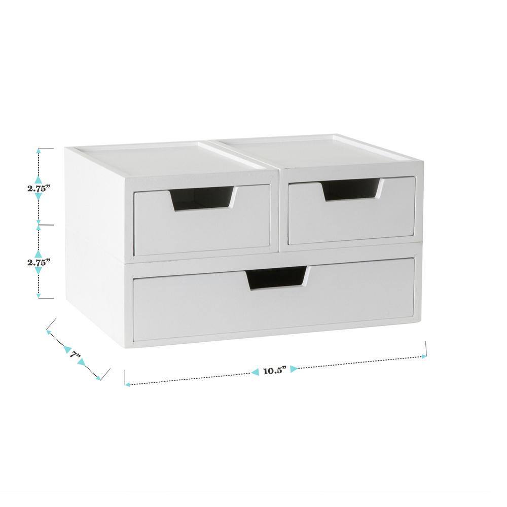 White Stackable Wooden Storage Boxes with Pullout Drawers, Set of 3
