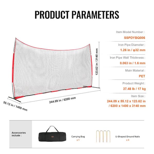 12x9ft Sports Backstop Net - Barrier For Baseball, Soccer, Lacrosse Training, Includes Bag