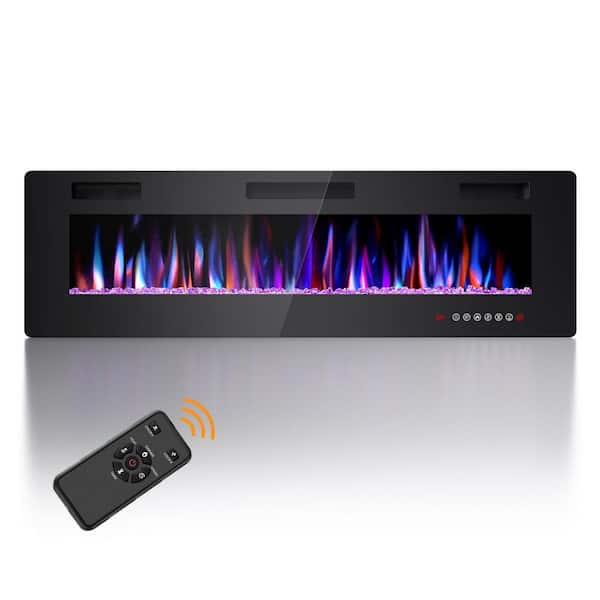 60 in. Wall Mount Low Noise Electric Fireplace with Remote Control and Touch Screen, Multi Color Flame in Black