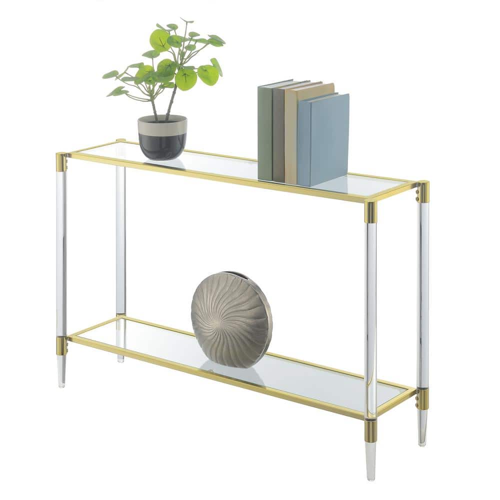 Elegant Gold Chrome and Clear Glass 2-Tier Console Table with Acrylic Legs