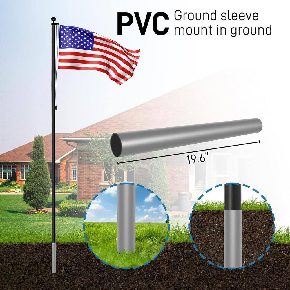 20FT Black Heavy Duty Aluminum Sectional Flagpole Kit with Golden Ball Topper