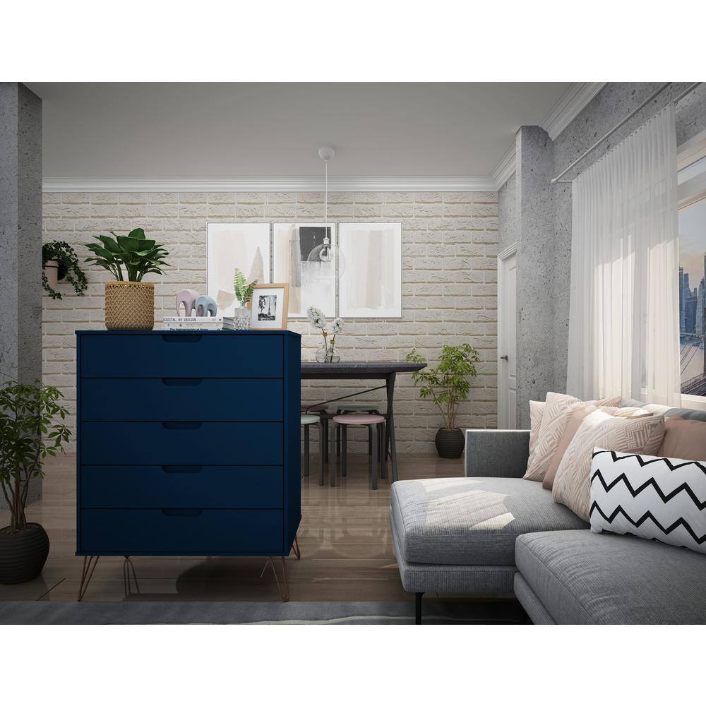 White Mid-Century Modern 5-Drawer Tall Dresser