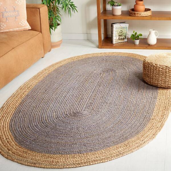 Natural Fiber Gray/Beige 5 ft. x 8 ft. Woven Ascending Oval Area Rug