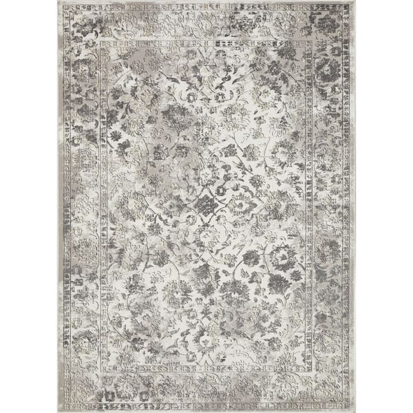 LOOMAKNOTI Aysal Alazah Cream/Gray 9 ft. 10 in. x 12 ft. 10 in. Geometric Polypropylene Indoor Area Rug