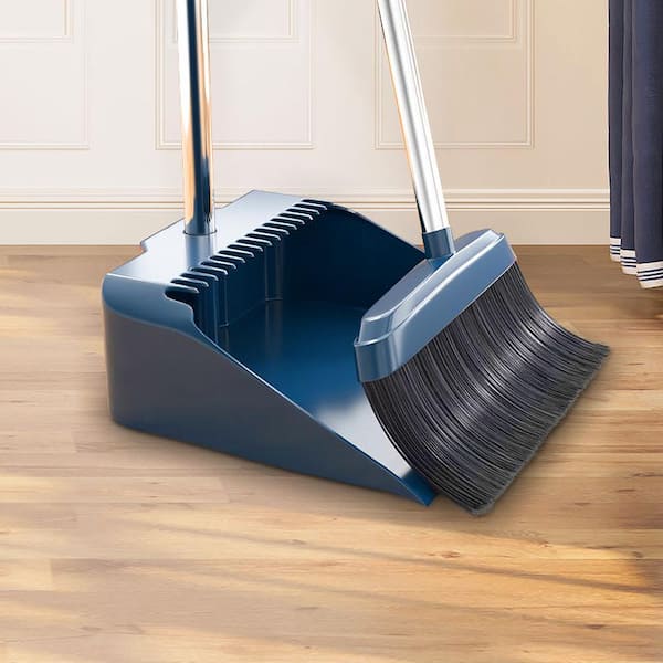 Wellco 33.3 in. Biue Stand Up Broom and Dustpan Set