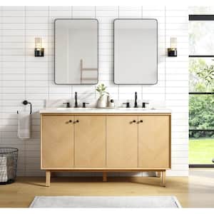 Adele 61 in. W x 22 in. D x 35 in. H Double Sinks Vanity Combo in Natural Oak Finish with Cala White Quartz Top