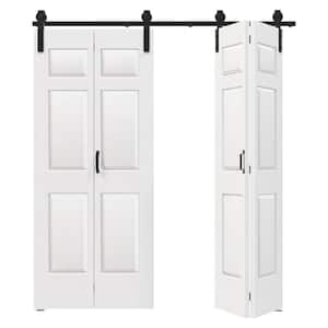 72 in. x 84 in. (Double 36 in. W Doors) White Finished, MDF, 6 Panel Bi-Fold Style Sliding Barn Door with Hardware Kit