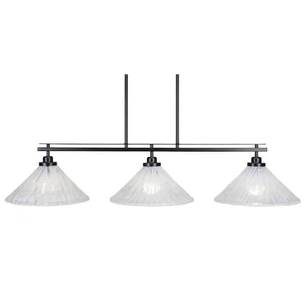 Unbranded Monroe 3-Light, Matte Black Billiard Light, Any room with 12 in. Gold Ice Glass Shades no bulbs included