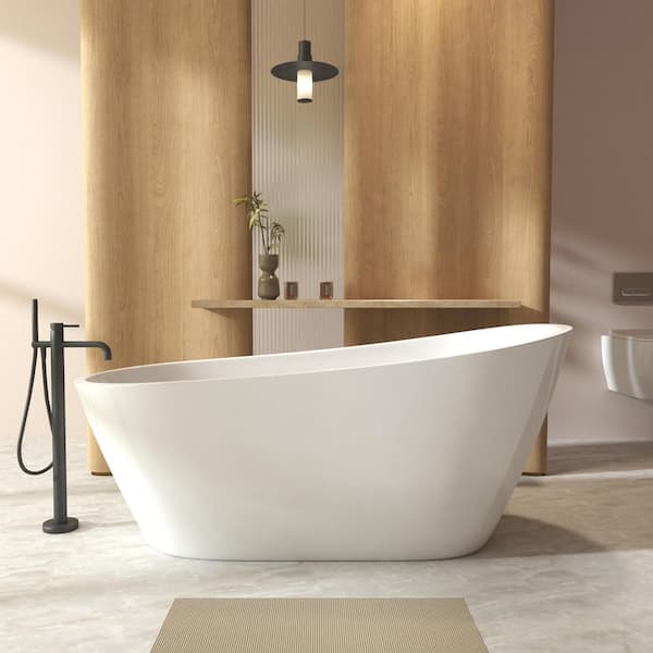 67 in. x 30.7 in. Acrylic Soaking Freestanding Single Slipper Bathtub with Chrome Drain in Glossy White