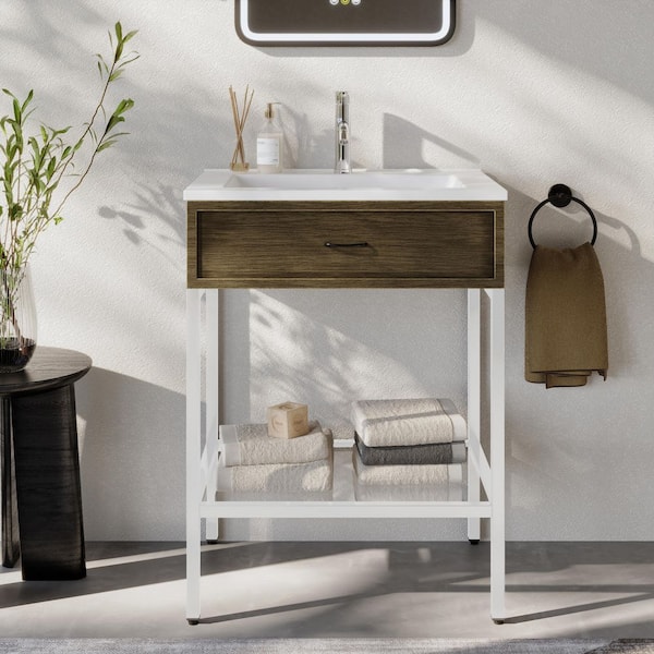 Ansel 24 in. W Freestanding Single Sink White Bath Vanity with White Solid Surface Top and White Legs