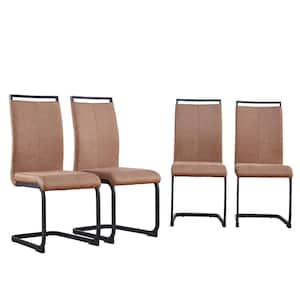 Brown Modern Dining Chairs Leathaire Fabric High Back Upholstered Side Chair with C-shaped Tube Black Metal Legs