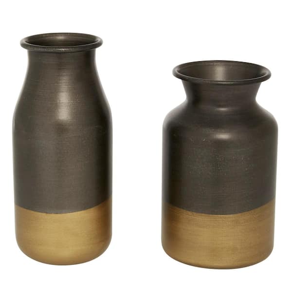 Litton Lane 9 in., 8 in. Gold Metal Decorative Vase with Gold Accents (Set of 2)
