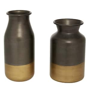 9 in., 8 in. Gold Metal Decorative Vase with Gold Accents (Set of 2)