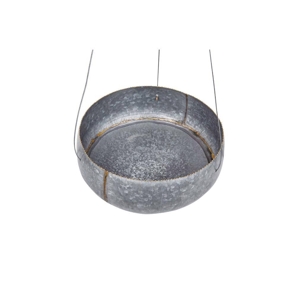 Round Galvanized Metal Hanging Planter with Gold Accents