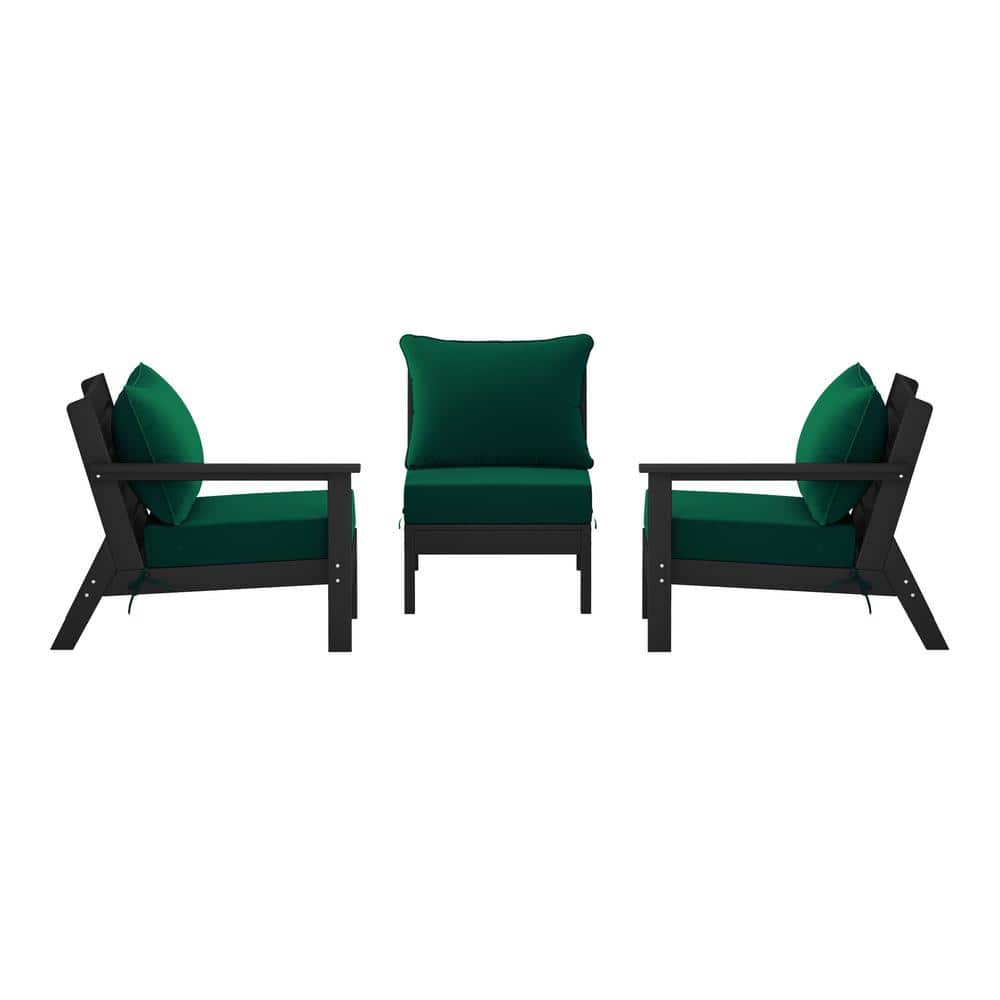 Birchwood Black Arrangeable Outdoor Patio 3-Piece Deep Seating HDPE Sofa Arm Chair Set w/ Green Cushions price history on PriceWatchPro
