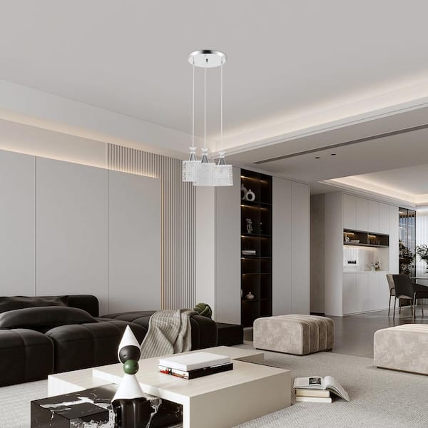 OUKANING 11.81 in. 3-Light White Modern Island Pendant Light with