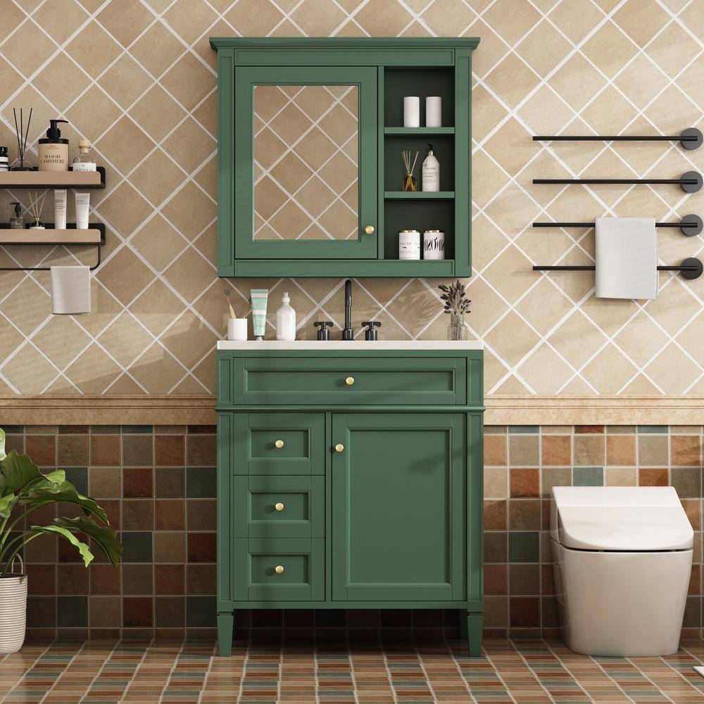 30 in. W x 18.3 in. D x 33.8 in. H Single Sink Green Freestanding Bath Vanity with Ceramic Top and Mirror Cabinet price history on PriceWatchPro
