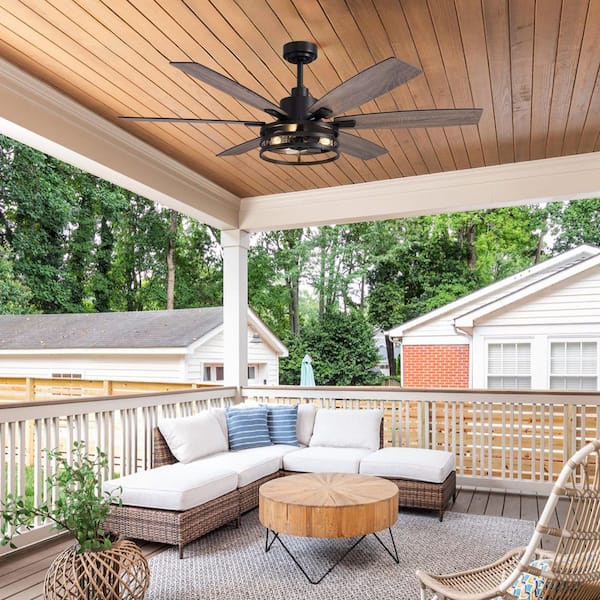 60 in. Indoor Farmhouse Matte Black Layered Caged Ceiling Fan with Light Kit, Reversible Blades and Remote Included