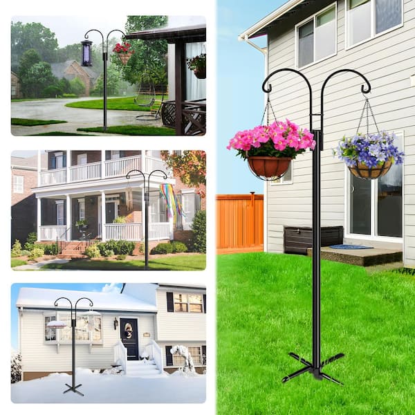Heavy Duty Metal Pole Hanging Plant Bracket, Double Shepherds Hooks for  Hanging Bird Feeder, Plant Baskets, 2-Pack OGSA04-4002 - The Home Depot