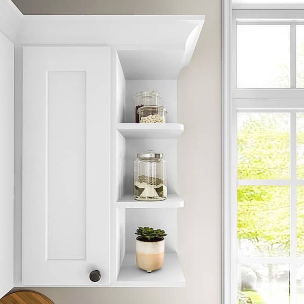 9 in. W x 12 in. D x 30 in. H Ready to Assemble Solid Wood Shaker Wall Ending Shelf Kitchen Cabinet in White