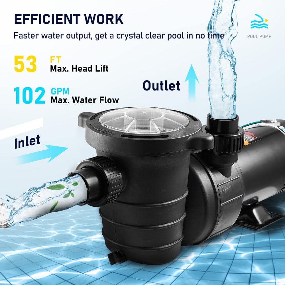 VEVOR Black 2-HP Copper Motor Swimming Pool Pump