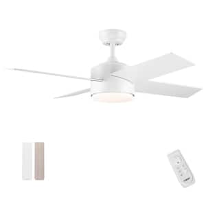 44 in. Dimmable Integrated LED Light Indoor White Remote Flush Ceiling Fan with White ABS Blade