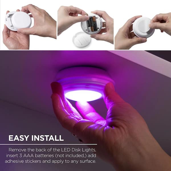 Battery Operated LED RGB Puck Lights 3-Pack LH-ML003-999 - The