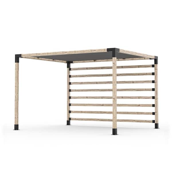 TOJA GRID 10 ft. x 12 ft. Pergola Kit with Graphite Shade Sail and Post Wall, for 4x4 Wood