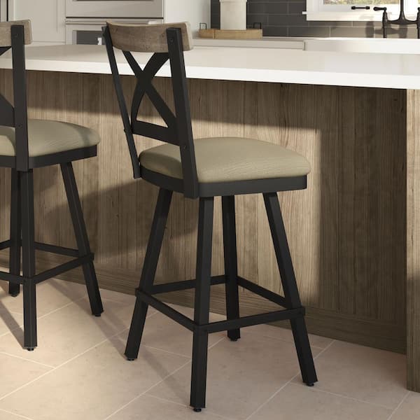 Amisco Snyder 27 in. Beige Fabric/Black Metal Swivel Counter Stool