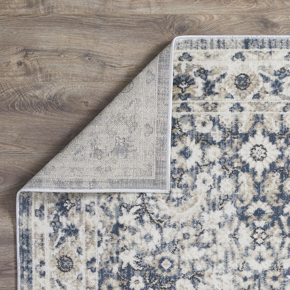 Rectangular 9' x 12' Blue Floral Synthetic Area Rug