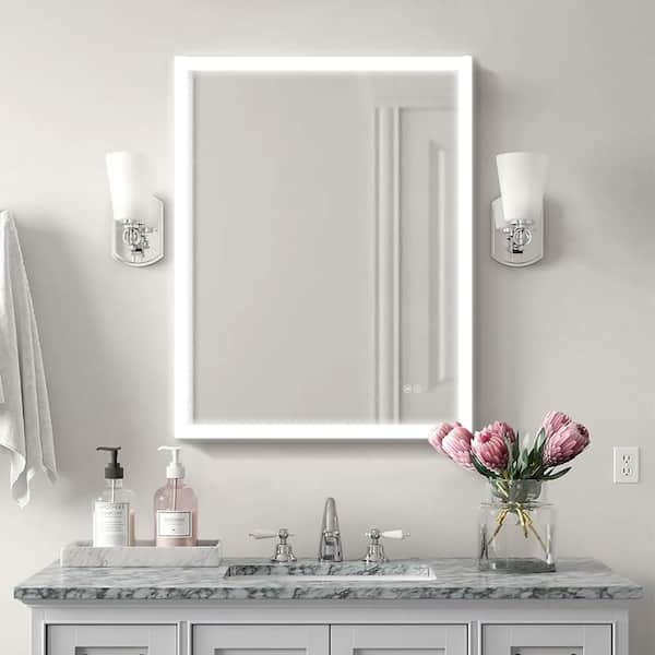 28 in. W x 36 in. H LED Rectangular Frameless Anti-Fog Wall Bathroom Vanity  Mirror in White PP-219 - The Home Depot