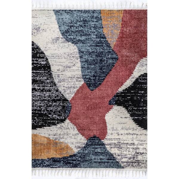 nuLOOM Emilia Blue 5 ft. 3 in. x 7 ft. 7 in. Contemporary Abstract Shaggy Tassel Indoor Area Rug