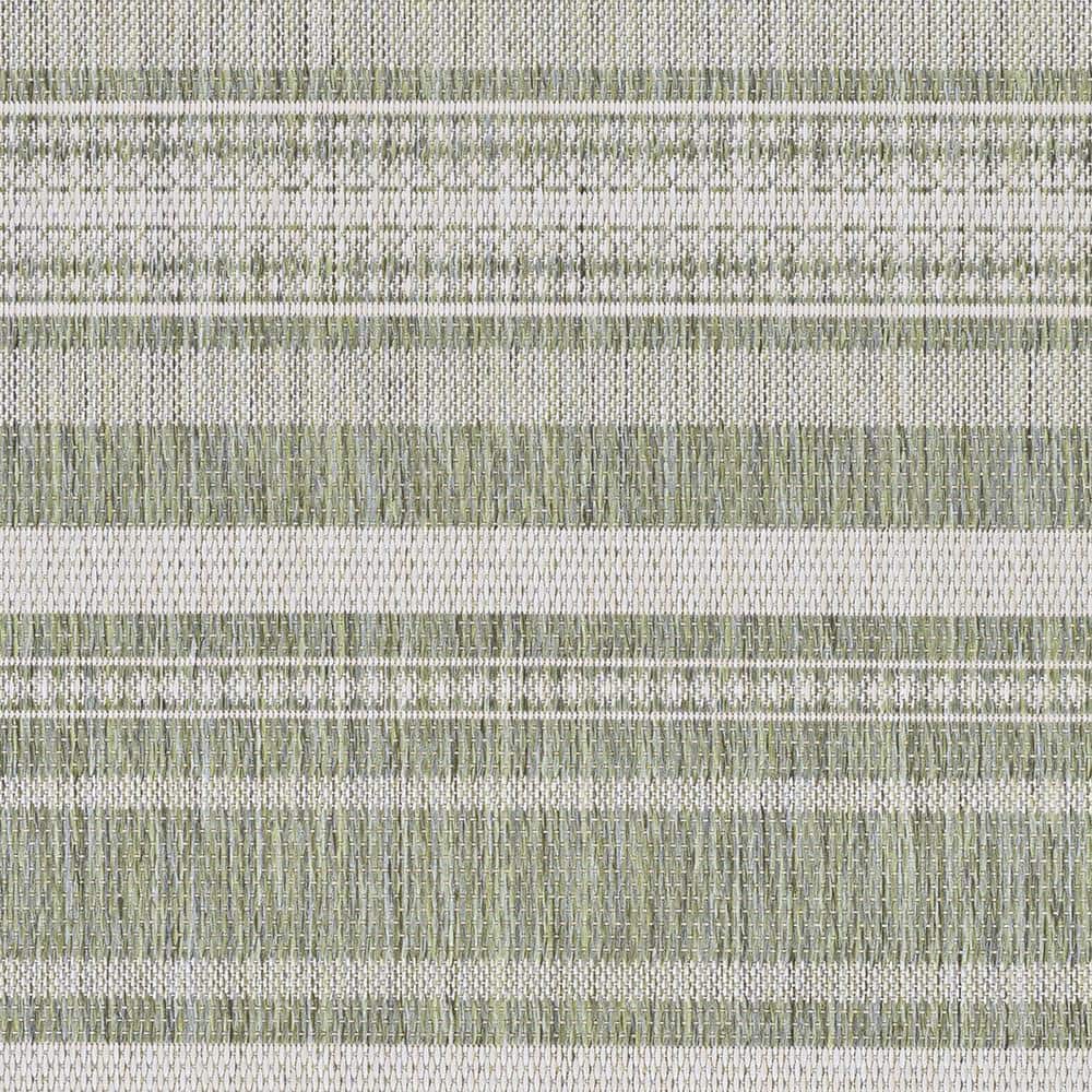 Ivory Sage Leaf Stripe 8'6" x 13' Synthetic Flatwoven Area Rug