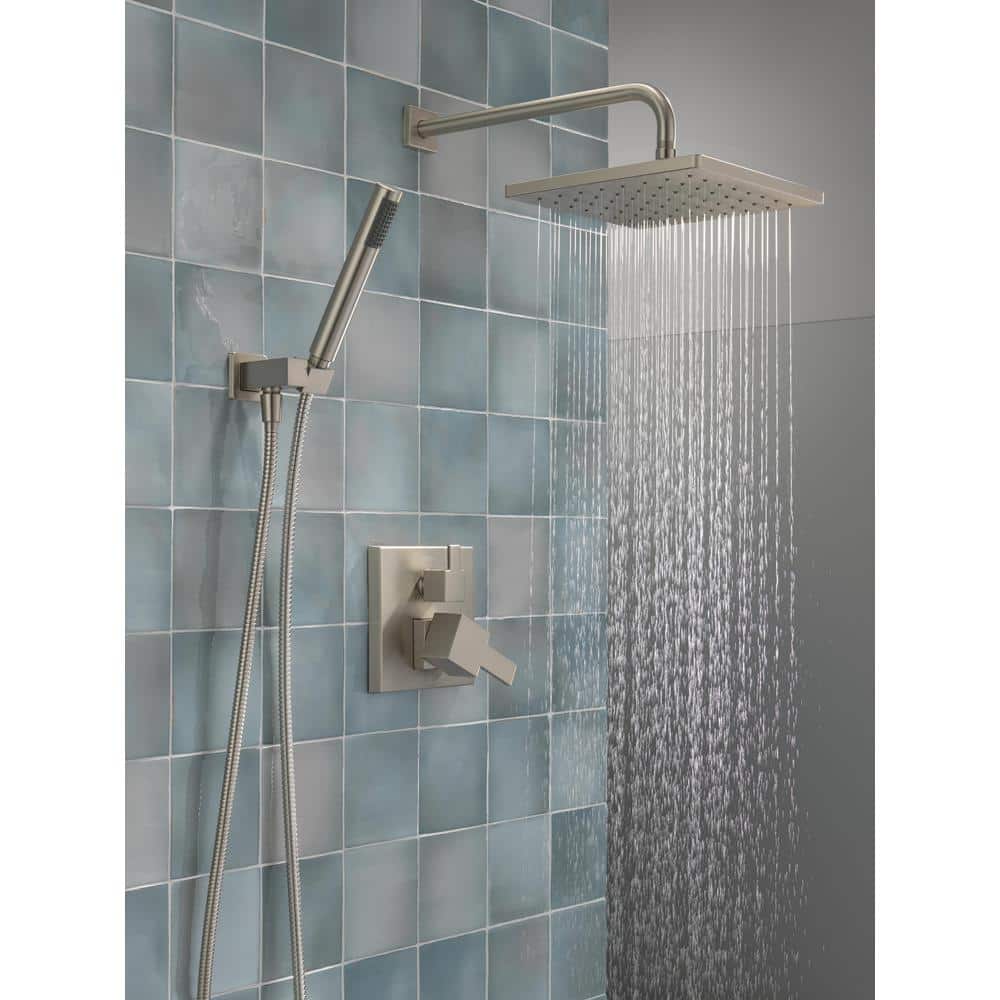 Spotshield Brushed Nickel Modern Raincan Shower System with Handheld Spray