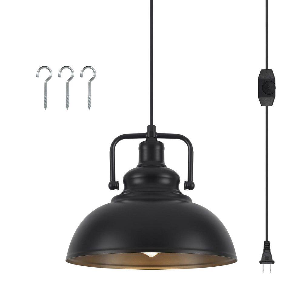 1-Light Black Plug-In Industrial Pendant Light with Dome Metal Shade price history on PriceWatchPro