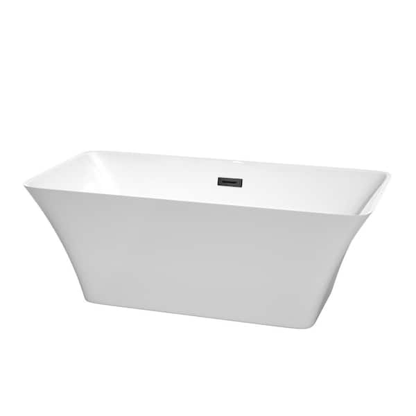 Wyndham Collection Tiffany 59 in. Acrylic Flatbottom Bathtub in White with Matte Black Trim