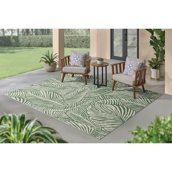 Cream 2 ft. x 7 ft. Runner Palm Indoor/Outdoor Area Rug