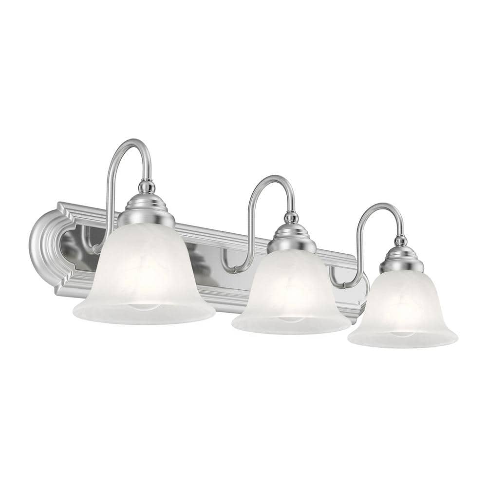 Brushed Nickel and Chrome 3-Light Vanity with Alabaster Glass