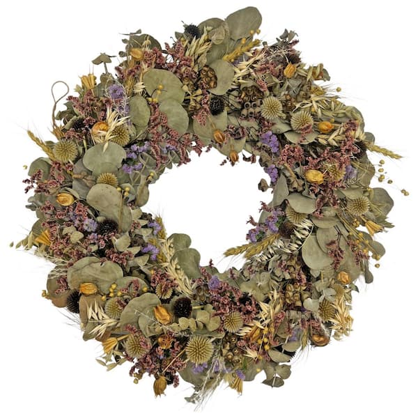 Brown 20 in. Non Artificial Dried Preserved Decorative Eucalyptus Mixed Wreath