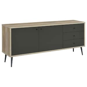 Brown and Gray Wood Top 70.75 in. Sideboard with 2 Doors and 2 Shelves